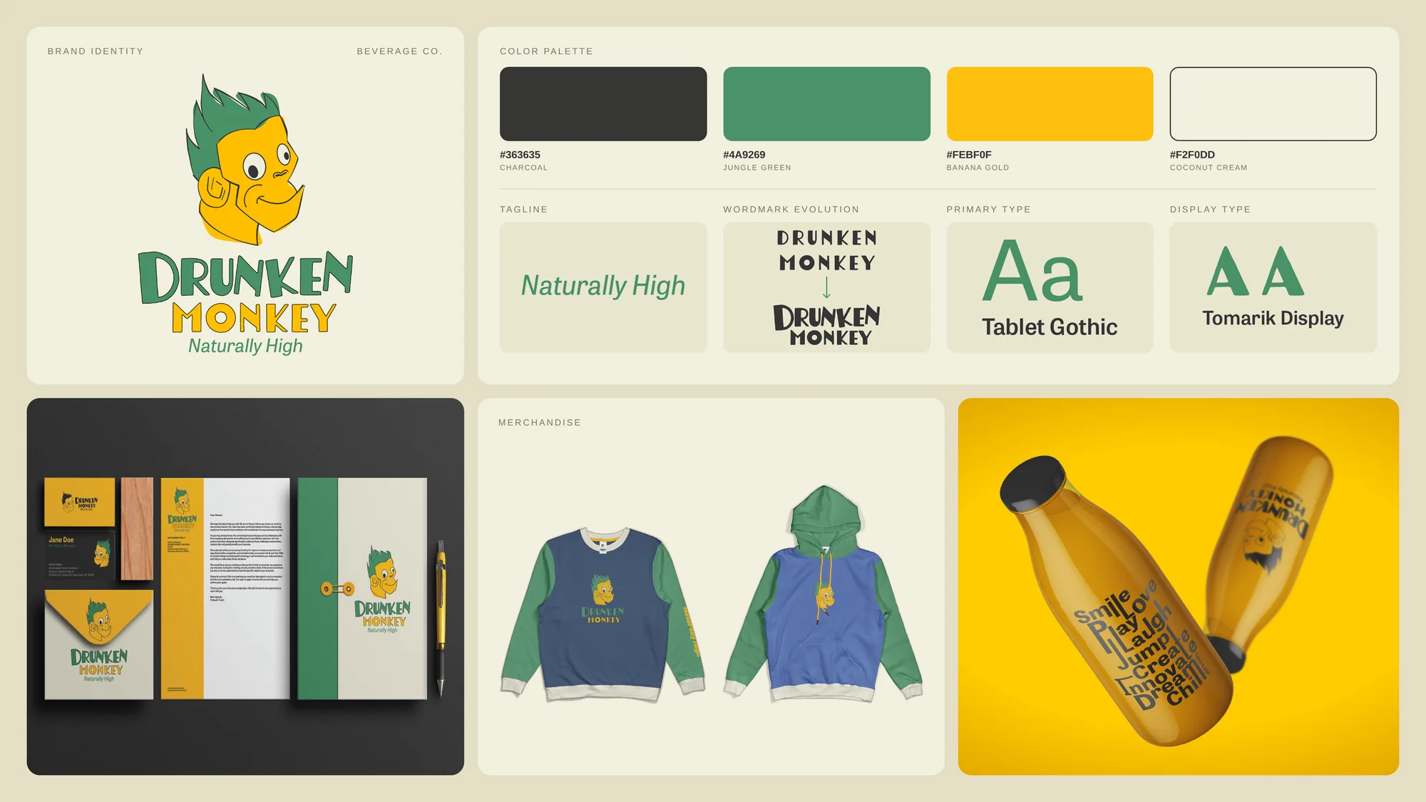 Drunken Monkey — hand-lettered mascot mark and palette